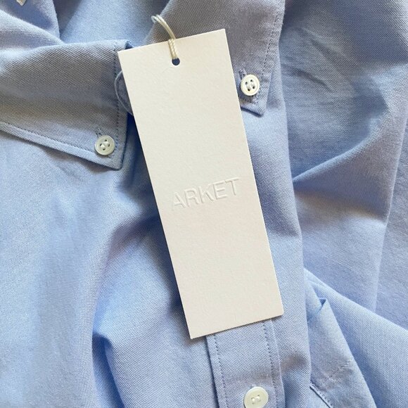 NEW Arket Light Blue Regular Fit Cotton Oxford Long Sleeve Button Shirt - Picture 11 of 12
